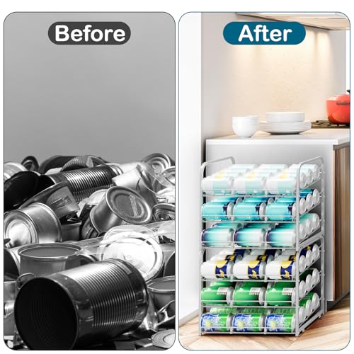 Stackable Can Organizer for Pantry Organizers and Storage 2 Pack Adjustable Can Holders for Pantry Holds Up to 72 Cans with Metal Rack Dispenser for Kitchen Canned Foods and Drinks, 3 Tier, Silver