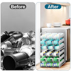 Stackable Can Organizer for Pantry Organizers and Storage 2 Pack Adjustable Can Holders for Pantry Holds Up to 72 Cans with Metal Rack Dispenser for Kitchen Canned Foods and Drinks, 3 Tier, Silver