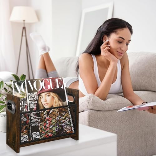 YINMIT Magazine Holder, Magazine Rack for Desktop and Home Office, Farmhouse File Storage Basket for Letters, Magazines, Books, Newspapers (Small) - size: Small