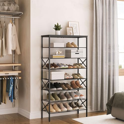YATINEY 8 Tier Shoe Rack, Large Capacity Shoe Storage Organizer Holds 32 Pairs, Sturdy and Stable, for Entryway, Hallway, Closet, Dorm Room, Charcoal and Black SS08BC - color: Charcoal + Black, size: 27.8" x 10.8" x 52.6"