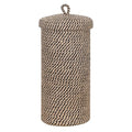 ZOES HOMEWARE Jute Toilet Paper Storage Basket with Lid,Bathroom Toilet Paper Holder Stand for 3 Mega Rolls,Tissue Holder for Bathroom with Removable Waterproof Insert, 7"x7"x13.5"