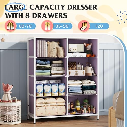 WLIVE Fabric Dresser for Bedroom, Tall Dresser with 8 Drawers, Storage Tower with Fabric Bins, Double Dresser, Chest of Drawers for Closet, Playroom, Dormitory, Tie-dye Print (Pink, Purple, Blue) - color: Tie-dye Purple Print, style: General