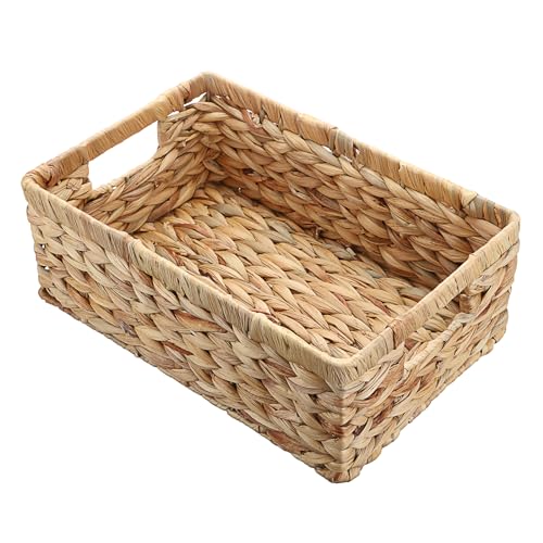 Wicker Basket for Shelf Woven Open Storage Bins with Built-in Handles Handwoven Water Hyacinth Storage Baskets Box for Living Room Bathroom Kitchen,13.8"L x 9.3"W x 5"H - size: 13.8"L x 9.3"W x 5"H