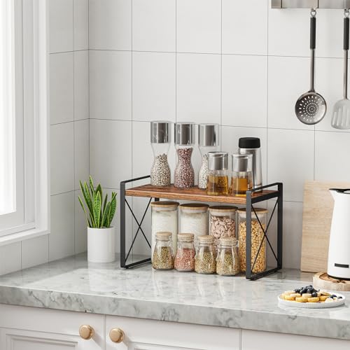 Giikin Countertop Shelf Organizer, Cupboard Stand Spice Rack, Retro Style Cabinet Shelf for Pantry, Kitchen, Bathroom, Reading Room, Bedroom to Save Space (7.8" D x 15.7" W x 9.4" H, Rustic Brown) - color: Brown, size: 7.8"D x 15.7"W x 9.4"H