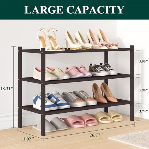 Smiry Bamboo Shoe Rack, 3 Tier Shoe Organizer for Entryway & Closet, Stackable Free Standing Storage Shelf for Shoes, Bags & Plants, Brown - color: Brown, size: 3 Tier-Regular