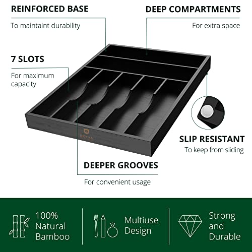 ROYAL CRAFT WOOD Luxury Bamboo Kitchen Drawer Organizer - Silverware Organizer - Utensil Holder and Cutlery Tray with Grooved Drawer Dividers for Flatware and Kitchen Utensils (7 Slot, Black) - color: Black, size: 7 Slot
