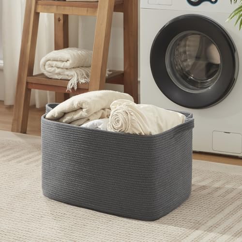 OIASKET 95L Large Blanket Basket, Blanket Storage Living Room, Rectangle Woven Baskets for Storage Toys, Towels, Dirty Clothes Organizer Bins (Dark Grey) (Pack of 2) - color: Dark Grey, size: 24"x16.9"x14.2" (Pack of 2)