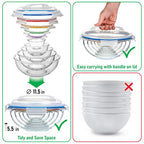 Set of 5 Stackable Space-Saving Nesting Glass Bowls with BPA Free Lids for Foodprep, Storage, Baking, Mixing & Cooking, Microwave Safe - Durable Inert Borosilicate Glass - color: 5 Mixing Bowls with PP Lids