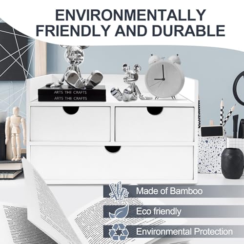 Charmewooden Desk Organizer with Drawers Countertop Drawer Organizer Drawers for Desk Top Home Office Workspace Bathroom Toiletries Supplies (White with shelf) - style: White with shelf
