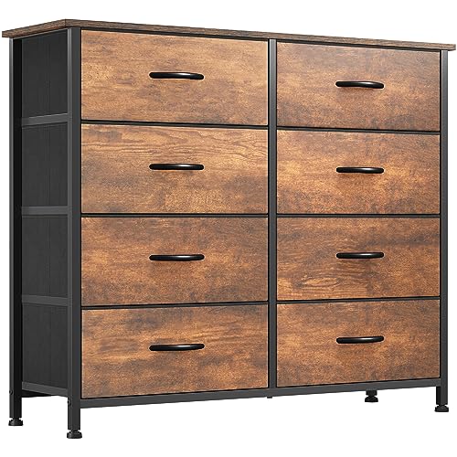 YITAHOME 8 Drawers Fabric Dresser, Furniture Storage Tower Cabinet, Organizer for Living Room, Hallway, Closet, Sturdy Steel Frame, Wooden Top, Easy-to-Pull Fabric Bins - color: A - Earthy Brown, style: 8-Drawer