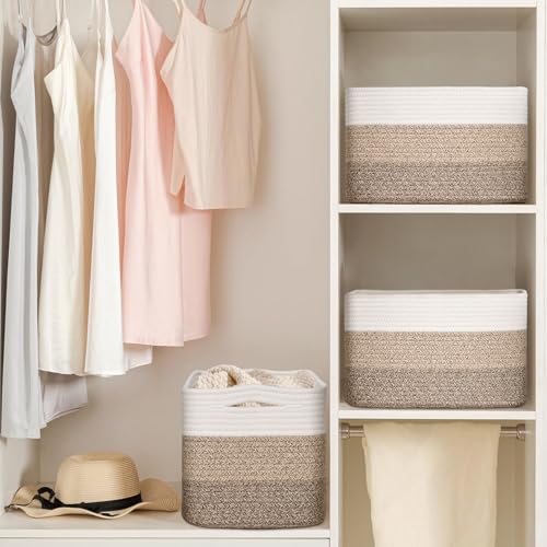 Baskets for Organizing,Storage Baskets,3 Pack Baskets for Shelfves,15"×10"×9" Woven Basket,toy storage bins,bins for organization - color: Gradient Yellow