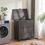 Laundry Hamper with Lid, 190L Large Laundry Basket 3 Section with 6 Removable Liner Bags & 3 Mesh Laundry Bags, Handwoven Rattan Clothes Hamper with Heightened Feet, No Install Needed, Brown - color: Brown