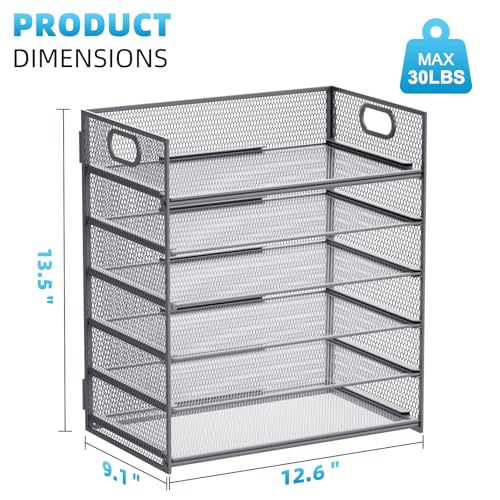 Marbrasse 6 Tier Paper Organizer Letter Tray - Mesh Desk File Organizer with Handle, Paper Sorter for Letter/A4 Office File Folder Holder - Grey - color: 6 Tier - Grey