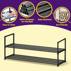 Shoe Rack - Metal Shoe Rack Organizer - Stackable Shoe Storage Shelf for Entryway, Closet, Bathroom 30cm(D) x 92cm(W) x 55cm(H) -Black (2-Tier) - size: 2-Tier