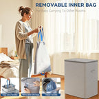 Dual Section 90 liter/23.8 gallon Laundry Hamper Separation Basket with lid, 2 Removable Washing Bags with Handles,Large Laundry Sorter for Easy Clothes Separation - Gray - size: 2 Section,Gray
