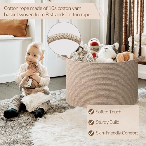 INDRESSME XXXLarge Blanket Basket for Living Room 21.7" x 21.7" x 13.8"-Storage Basket with Handle for Organizing Toy Pillows Woven Wicker Laundry Basket Stuffed Animal Toy Storage for Play Room - color: Light Brown, size: 21.7"D x 13.8"H
