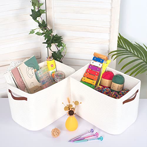 MINTWOOD Design 3-Pack Decorative Woven Storage Baskets for Shelves, Cube Bin Box for Organizing Books, Shoes, Dog Toys, Pantry Closet and Living Room Organizer, Creamy White - color: Creamy White