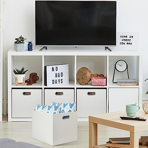 Posprica 13x15x13in Collapsible Storage Bins, Fabric Foldable Cube Storage Boxes, Decorative Storage Baskets Organizer for IKEA Kallax, Shelves, Closet, Clothes, Toy, Set of 4-White - color: White