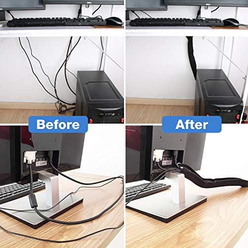 JOTO 4 Pack Cable Management Sleeve, 19-20 Inches Cord Organizer System with Zipper for TV Computer Office Home Entertainment, Flexible Cable Sleeve Wrap Cover Wire Hider System -Black - color: Black, size: 4 Pack, 20 Inch