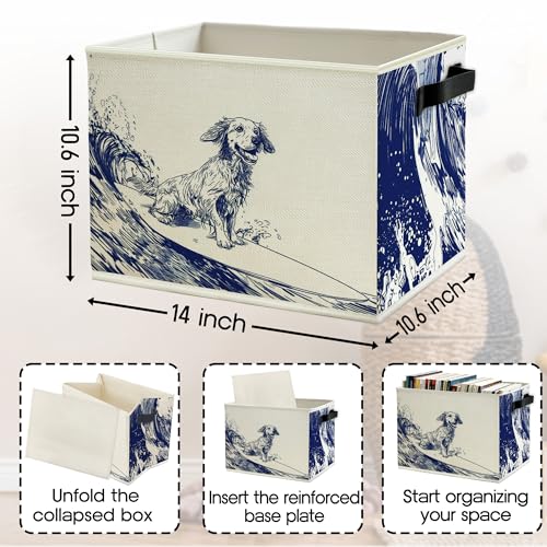 Navy Blue Coastal Dog Storage Bins Box with Handles, Dog Lovers Gifts for Women Men, Nautical Surfing Dogs Collapsible Basket Organizer for Bedroom Bathroom Toys Books Clothes - color: Color07