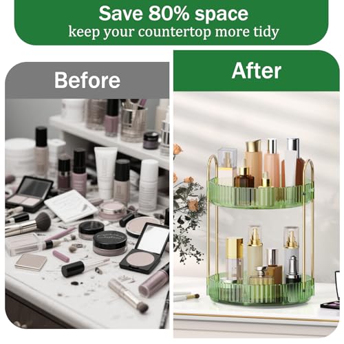 MOKANI 360 Rotating Makeup Organizer for Vanity, 2 Tier Adjustable Perfume Organizer for Dresser, Multi-Function Spinning Cosmetics Skincare Storage for Bedroom, Dresser, Countertop, Green - color: A-Green, size: 2 Tier