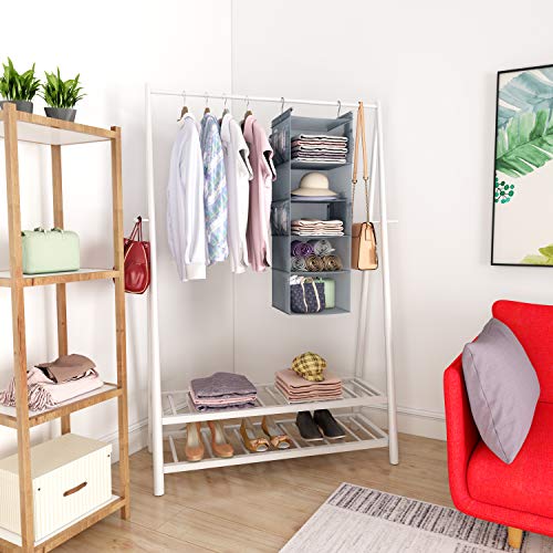 MAX Houser 5 Shelf Hanging Closet Organizer,Space Saver, Closet Hanging Shelves with (4) Side Pockets,Foldable,Light Grey - color: Lightgrey