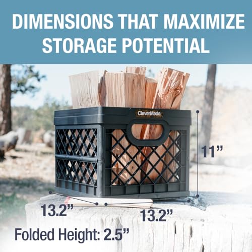 CleverMade Collapsible Milk Crate 25L (6.6 Gal), 50 lb Capacity Heavy Duty Folding Crate – Stackable Storage Crates with File Rails, Plastic Collapsible Crates - Obsidian - color: Obsidian, size: 1 Pack