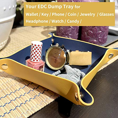 Leather Valet Tray for Men Women, Small Leather Catchall Desk Organizer, Key Holder for Entryway Table, Collapsible Travel Snap Tray (Silver + Pink) - color: Silver + Pink