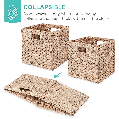 Best Choice Products 13x13in Pack of 5 Cube Storage Baskets, Water Hyacinth Multipurpose Collapsible Organizers, Handwoven Laundry Totes for Laundry, Living Room, Kids Room & Nursery - White - color: White, size: 13x13in