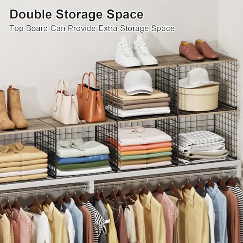 Widened & Heightened Closet Organizers And Storage Shelves With Top Board, Set of 3 Stackable Closet Shelf Organizer Storage Bin Basket For Clothes Sweaters,Space-saving, Sturdy,Wider Higher Size - color: Black, size: 3 Pack