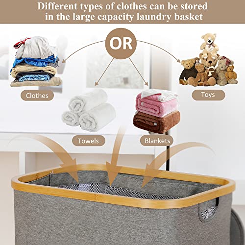 iEGrow Laundry Hamper with Lid, 110L Large Laundry Hamper with Handle and Lid, Collapsible Clothes Basket Organizer with Removable Inner Bag for Clothes Toys Towels - Grey - color: Grey, size: 110L