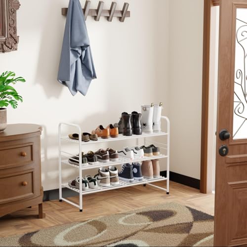 SUFAUY 3 Tier 33" Wide White Metal Shoe Rack for Closet, Stackable - color: White, size: 3 Tier