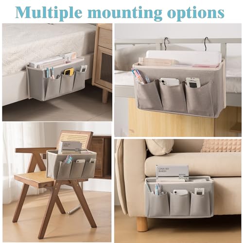 Bedside Caddy/Bedside Storage Organizer Hanging Bag with Three Options,Suitable for home beds, sofas, and dormitory beds—can hold magazines, books, phones, iPads, remote controls. (Gray) - color: Gray