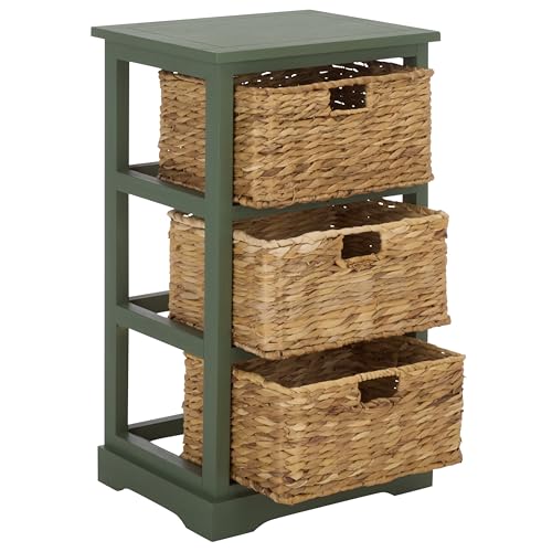 SAFAVIEH Home Collection – Halle Dusty Green 3-Drawer Basket Storage Side Table, Coastal Accent Design, Fully Assembled (AMH5738J) - color: Dusty Green