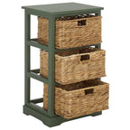 SAFAVIEH Home Collection – Halle Dusty Green 3-Drawer Basket Storage Side Table, Coastal Accent Design, Fully Assembled (AMH5738J) - color: Dusty Green