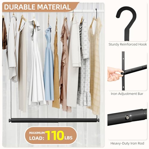STORAGE MANIAC Adjustable Closet Rod Extender, Heavy Duty Space-Saving Clothes Hanging Bar, Double Rod Organizer, Black, 1 Pack - style: 1 Pack Black