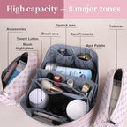 BOYATU Travel Makeup Bag Cosmetic Bags for Women: 3 Pcs Set Large Capacity Make up Bag with Handle - Vegan Leather Toiletry Bags with Compartments - Makeup Organizer for Travel Essentials(A-3-Pink) - color: A-3-Pink