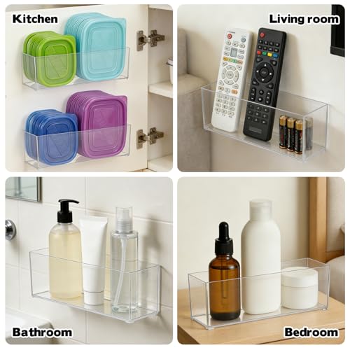Rainmae 2 Pack Kitchen Cabinet Door Organizer, Lid Organizer Inside Cabinet Wall Mounted Plastic Storage Box Stackable Under Sink Lunchbox Lid Container for Kitchen Bathroom Office Organization