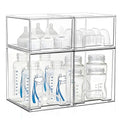 Baby Bottle Storage Organizer: Clear Stackable Storage Drawers, Acrylic Bottles Station Organizer Container for Countertop, Vanity, Bathroom, Cabinet Organization - 4 Pack - size: 2 Small+2 High