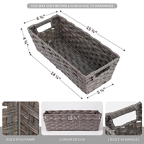 Wicker Storage Baskets for Bathroom, Toilet Tank, Decor - Woven Grey Baskets, 15¾" x 6¾" x 4¾", 2-Pack - color: Grey, size: 15¾" x 6¾" x 4¾"