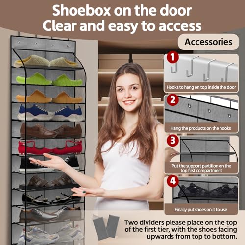 PAULONE 12 Pocket Over the Door Shoe Organizer,Reusable Breathable Large Mesh Bag Men's & Women's Sneaker Organizer,Shoe Organizer for Kids,Hanging Shoe Storage Hanging Bag (Grey) - color: 12th Floor Grey