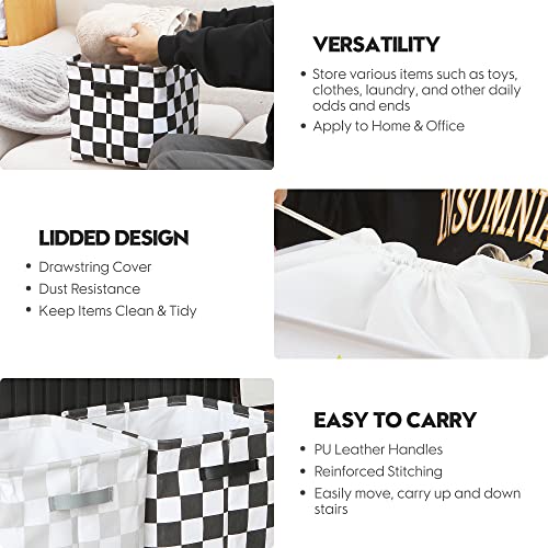 Hinwo 3-Pack Cubic Organizer Shelf Bins, Canvas Fabric Storage Baskets with Handles, 22L/5.8-Gal Square Storage Bins, Cubes, Collapsible Storage Box, 11 x 11 x 11 Inches (S, Grey Checkerboard) - color: Grey Checkerboard, size: S/11 x 11 x 11"/3-Pack