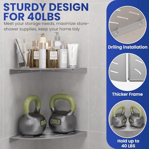 2 Pack Corner Shower Shelves Load Capacity 40 lbs 304 Stainless Steel Shower Corner Shelf Will not Rust 8in Shower Shelf for Inside Shower Brushed Nickel Drilling Installation - color: Brushed Nickel
