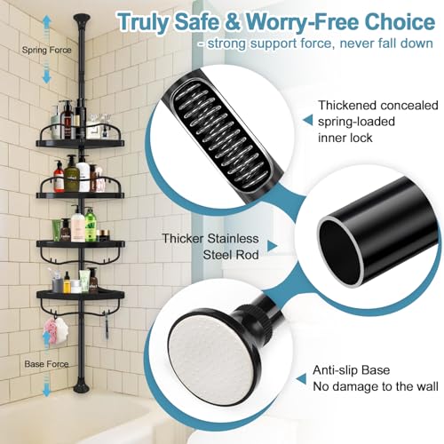 Corner Shower Caddy Tension Pole, Rustproof Bathtub Storage Organizer with 4 Adjustable Shelves, Bathroom Shower Rack Shampoo Holders for Inside Shower, 40"-120" Floor to Ceiling Shower Caddy Black - color: Black