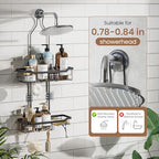 Skyapex Shower Caddy Hanging, Adjustable Height 2-Tier Shower Organizer Over Showerhead, Rust-Resistant Stainless Steel Shower Rack with 15 Hooks, Heavy Duty Anti-Swing Bathroom Storage, Black