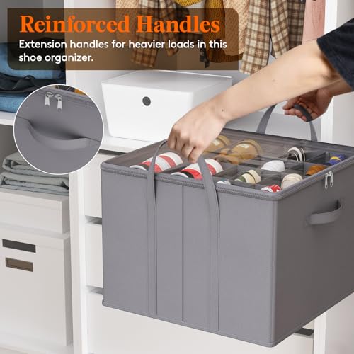 Lifewit Shoe Storage Organizer for Closet, Fabric Large Shoe Box Storage Containers with Clear Cover, Foldable Bins for Boots Heels Sneakers Fits 12-16 Pairs, 1 Pack Gray - color: Gray