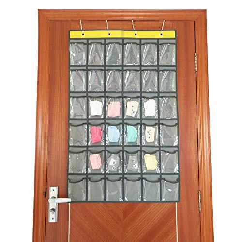NIMES Hanging Closet Underwear Sock Jewelry Storage Over The Door Classroom Cell Phone Calculator Organizer 36 Clear Pockets (GREY) - color: Grey