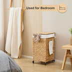 Handwoven Hamper with Lid, Laundry Basket with Wheels, Machine Washable Liner, Clothes Hamper for Bathroom Laundry Room Bedroom(Natural, 78L) - color: Natural/With Lid/78L