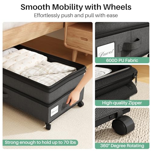 Kitstorack 4 Pack Height-adjustable Under Bed Storage with Wheels, Under Bed Storage Containers,Under Bed Shoe Storage Organizer with Clear Window&Label, Suitable for Clothes Storage, Black - color: Black, size: 4 Pack