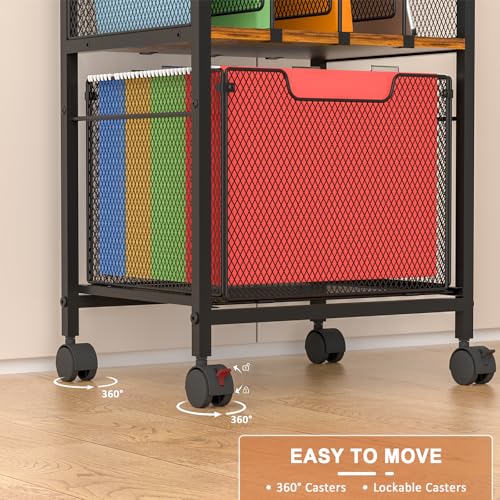 Tiaoheka Rolling File Cabinet with Adjustable Dividers, Vertical Filing Cabinet with Storage Drawer on Lockable Wheels, Hanging File Organizer Beside Under Desk for Office, Home（Patent Pending） - color: Black, size: Small - File Cabinet